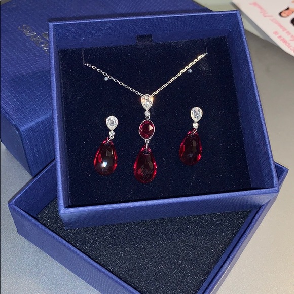 Swarovski Jewelry - Swarovski Ruby necklace & earrings set